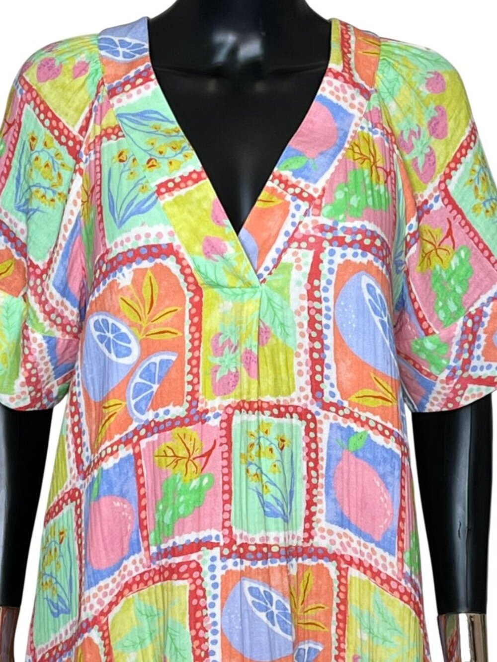 Karlie Fruit Print Gauze Maxi Dress Size Small Cotton Lined Pockets Boho - Picture 5 of 9